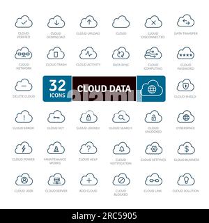 Pack d'icônes de Cloud de données. Gestion du cloud de données de collecte Thin Line Illustration de Vecteur