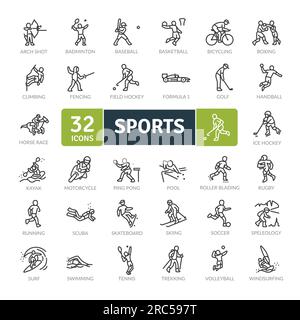 Pack d'icônes sportives. Jeu d'icônes de ligne fine. Icônes vectorielles simples Illustration de Vecteur