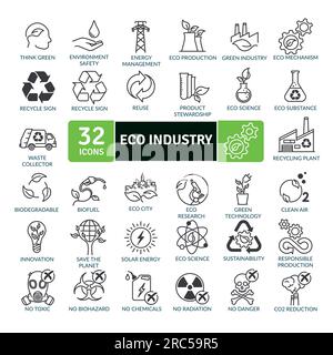 Pack d'icônes de succession écologique et d'industrie écologique. Jeu d'icônes de ligne fine. Icônes vectorielles simples Illustration de Vecteur