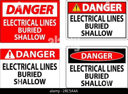 Signe de danger lignes électriques, enfouies peu profondes sur terre blanche Illustration de Vecteur