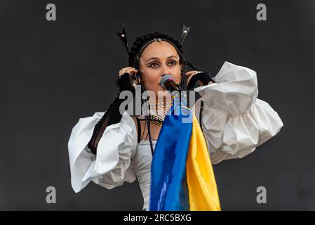 Trencin, Slovaquie. 06 juillet 2023. La chanteuse et compositrice ukrainienne Alina Pash se produit en direct sur scène lors du Festival Pohoda 2023 à l'aéroport Trencin. Le festival de Pohoda est le plus grand festival de musique en plein air en Slovaquie. (Photo Tomas Tkacik/SOPA Images/Sipa USA) crédit : SIPA USA/Alamy Live News Banque D'Images