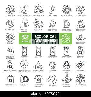 Pack d'icônes de succession écologique. Jeu d'icônes de ligne fine. Icônes vectorielles simples Illustration de Vecteur