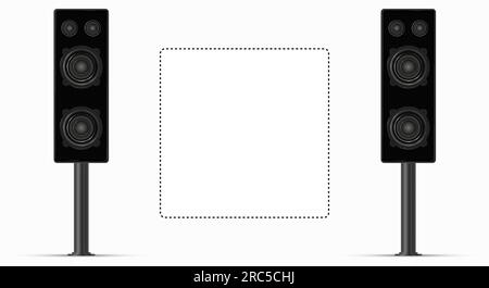 Deux puissants haut-parleurs de musique, son stéréo, modèle de festival de musique. Illustration vectorielle réaliste 3D isolée sur blanc. Illustration de Vecteur