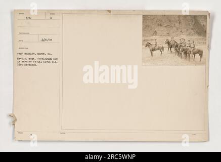 Soldats de la 31e division au camp Wheeler à Macon, Géorgie. Ils faisaient autrefois partie des États-Unis Régiment de cavalerie et servent maintenant dans le cadre du 117th Field Artillery. La photographie a été prise le 21 janvier 1918. Spoden. Banque D'Images