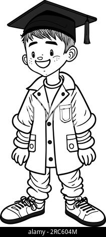 Page à colorier de dessin animé Graduate Boy. Illustration vectorielle Illustration de Vecteur