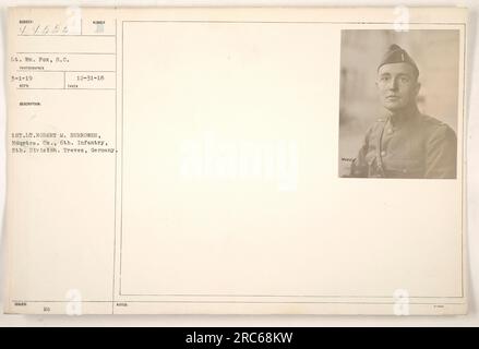 1st Lt. Robert M. Burrowes de Hdqrtrs. Co., 6th Infantry, est photographié à Treves, en Allemagne pendant la première Guerre mondiale La photographie a été prise par le lieutenant Wm. Fox le 3 janvier 1919. Banque D'Images