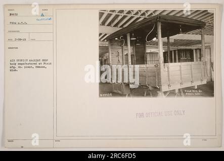 L'image montre une carrosserie non officielle d'atelier d'usinage Air Service fabriquée à l'usine de Pield Manufacturing Company à Owasso, Michigan. La photo a été reçue le 28 février 1919 sous le numéro de référence 111-SC-39032. Il a été pris à des fins de documentation pendant les activités militaires de la première Guerre mondiale. Banque D'Images