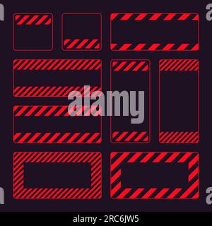 Divers panneaux d'avertissement rouges vierges avec lignes diagonales. Panneau attention, danger ou attention, signalisation du chantier. Panneau de signalisation réaliste, avertissement Illustration de Vecteur