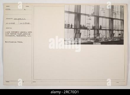 L'image montre un train de purification à l'usine d'essai de catalyseur d'ammoniac synthétique Haber à l'Université américaine de Washington, DC Cette photographie a été prise le 30 janvier 1920. L'usine a été utilisée pour tester l'efficacité des catalyseurs à base d'ammoniac synthétique pendant la première Guerre mondiale. Banque D'Images