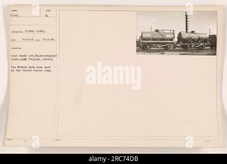 Deux wagons-citernes français ont été utilisés par le 21e corps de transport de la Grande Division au Camp Pullman, en France, pendant la première Guerre mondiale Les chars ont reçu le numéro 57441 et ont été photographiés par le signal corps le 15 juillet 1919, avec les plans originaux pris le 11 juillet 1918. Banque D'Images