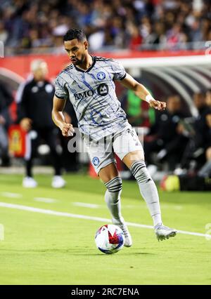 Chicago, États-Unis, 12 juillet 2023. Major League Soccer (MLS) Ariel Lassiter, de CF Montréal, manipule le ballon contre le Chicago Fire FC au Soldier Field à Chicago, il, États-Unis. Crédit : Tony Gadomski / All Sport Imaging / Alamy Live News Banque D'Images