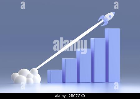 Barres croissantes sur le graphique des bénéfices. graphique de statistiques montrant la croissance et les résultats positifs. croissance économique à la vitesse de la fusée. Investissement et croissance de l'entreprise con Banque D'Images