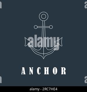 Icône d'ancre isolée sur fond sombre. Logo Marine. Illustration vectorielle de contour dans un style plat Illustration de Vecteur