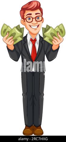 Homme d'affaires de jeunesse tenant l'illustration de l'argent Illustration de Vecteur