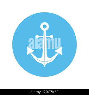 Icône ancre. Glyphe blanc stylisé sur cercle bleu. Logo Marine. Symbole nautique. Illustration vectorielle dans le style plat Illustration de Vecteur