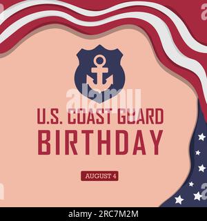 ÉTATS-UNIS Anniversaire de la Garde côtière août 4 le concept des États-Unis. Style ancre élément patriotique Vector conception d'affiche. Illustration de Vecteur