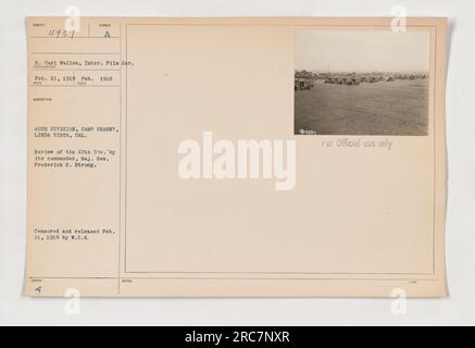 Soldats de la 40e division, camp Kearny, Linda Vista, Californie, lors d'une revue par leur commandant, le major général Frederick S. Strong. Cette image a été prise le 21 février 1918. Il a été censuré et publié à la même date par W.C.d. Réservé à un usage officiel. Banque D'Images