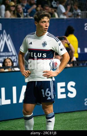 Vancouver, Canada. 12 juillet 2023. Vancouver, Colombie-Britannique, Canada, 12 juillet 2023 : Sebastian Berhalter (16 Vancouver Whitecaps FC) lors du match de football de la Ligue majeure entre Vancouver Whitecaps FC et Austin FC au BC place Stadium à Vancouver, Colombie-Britannique, Canada (USAGE ÉDITORIAL SEULEMENT). (Amy elle/SPP) crédit : SPP Sport Press photo. /Alamy Live News Banque D'Images