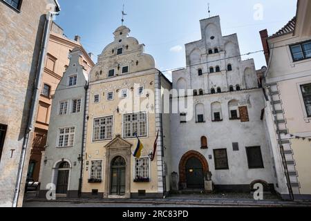 Les trois maisons des frères, la plus ancienne maison en pierre connue à Riga, en Lettonie Banque D'Images