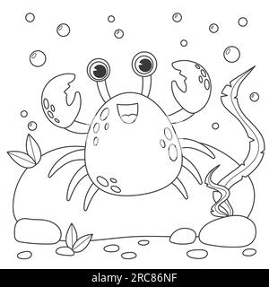 Personnages drôles de dessins animés de crabe. Coloriage Illustration de Vecteur