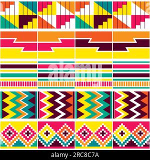 Modèle vectoriel sans couture africain ethnique Kente Tribal avec des formes géométriques, nwentoma textile ou tissu imprimé style vibrant du Ghana Illustration de Vecteur