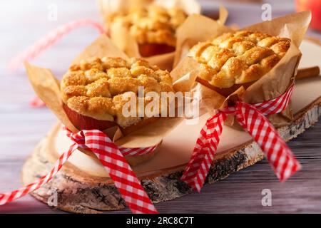 Parfaitement pour les vacances de saison : friandises aux pommes farcies et épicées. Dessert créatif aux pommes avec cannelle et croûte de sucre Banque D'Images