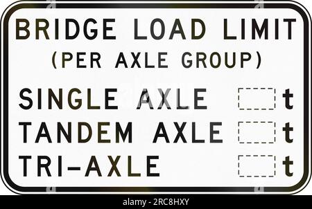 Panneau réglementaire australien : limites de charge des ponts par groupe d'essieux, avec espace pour le texte Banque D'Images
