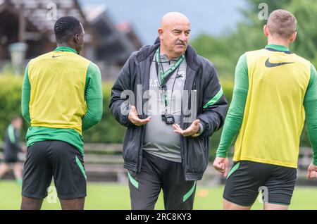 Bramberg am Wildkogel, Autriche – 3 juillet 2023. L'entraîneur de Ferencvaros Stanislav Cherchesov à l'entraînement avant l'ami des clubs internationaux Ferencvaros vs Bo Banque D'Images