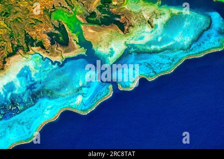 Couleurs majestueuses des récifs de Nouvelle-Calédonie. Image de la NASA. Directives d'utilisation des médias : https://www.nasa.gov/multimedia/guidelines/index.html Banque D'Images