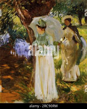 Deux filles avec parasols à Fladbury 1889 par John Singer Sargent Banque D'Images