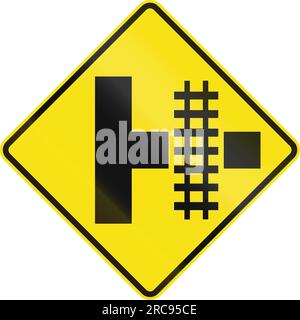 Panneau d'avertissement en Australie - passage à niveau sur la droite Banque D'Images