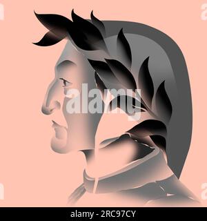 Portrait de profil stylisé de Dante Alighieri, le légendaire poète italien. Banque D'Images