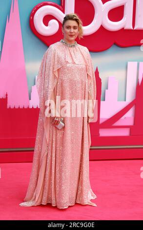 Londres, Royaume-Uni. 12 juillet 2023. GRETA Gerwig assiste à la première européenne Barbie au Cineworld Leicester Square à Londres. (Photo Fred Duval/SOPA Images/Sipa USA) crédit : SIPA USA/Alamy Live News Banque D'Images