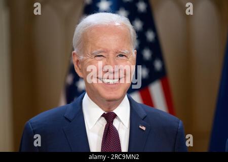 Helsinki, Finlande. 13 juillet 2023. Le président AMÉRICAIN Joe Biden lors de la réunion au sommet des dirigeants des pays nordiques et des États-Unis au Palais présidentiel à Helsinki, Finlande, le 13 juillet 2023. Photo : Henrik Montgomery/TT/code 10060 crédit : TT News Agency/Alamy Live News Banque D'Images