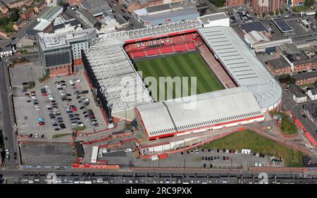 Vue aérienne de Bramall Lane Stadum de Sheffield United, South Yorkshire, Royaume-Uni Banque D'Images