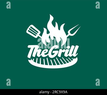 Logo Grill. Outils pour barbecue et grill spatule et fourchette. Barbecue Grill Label conception vectorielle et illustration. Illustration de Vecteur