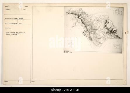 Photographie d'une carte de l'île d'Oahu, Hawaï, prise le 10 mars 1921 par le signal corps. La carte montre des détails, y compris l'emplacement de SuperD Merak et quelques notations de symboles. Cette image fait partie de la collection de photographies des activités militaires américaines pendant la première Guerre mondiale. Banque D'Images