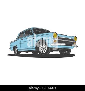 illustration de voiture bleu vintage dessin vectoriel au trait Illustration de Vecteur