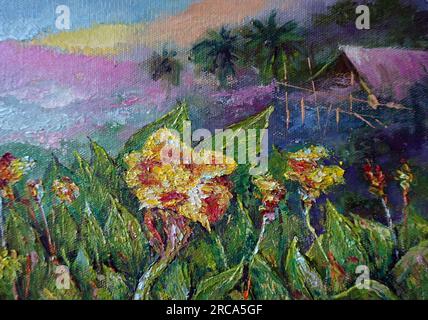 peint à la main original impressionnisme chefs-d'œuvre peintre art contemporain peinture à l'huile campagne thaïlande paysage campagne Banque D'Images