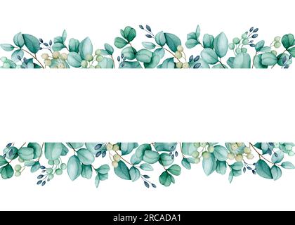 Bordure horizontale des branches d'eucalyptus. Illustration botanique aquarelle pour la conception d'invitations, cartes, félicitations, annonces, vente Banque D'Images