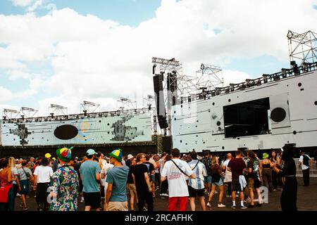 Dour, Belgique. 13 juillet 2023. L'illustration montre la scène Balzaal pendant la deuxième journée de l'édition 2023 du festival Dour à Dour, le jeudi 13 juillet 2023. Le festival a lieu du 12 au 16 juillet. BELGA PHOTO JUSTIN NAMUR crédit : Belga News Agency/Alamy Live News Banque D'Images