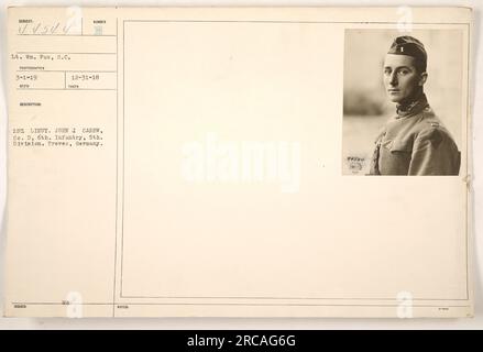 Le lieutenant William Fox, S.C, a pris cette photographie le 1 mars 1919. L'image montre le lieutenant John J. Carew de la compagnie D, 6e infanterie, 5e division à Treves, en Allemagne. La photographie a été émise et prise le 31 décembre 1918, avec le numéro d'identification 44544. Banque D'Images