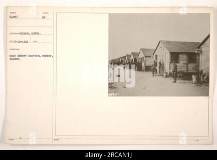 Capture d'image du Centre hospitalier beau Desert en France pendant la première Guerre mondiale. Prise par le signal corps le 10 mars 1921, la photographie porte la description 'Symbol Arsued C BU beau Desert Hospital Center, France'. Des notes supplémentaires suggèrent la présence d'une signification symbolique marquée avec le nombre 69057. Banque D'Images