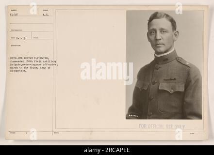 Brig. Le général Adrian S. Fleming, représenté sur cette photo, commande la 158e brigade d'artillerie de campagne pendant l'offensive Meuse-Argonne et la marche vers le Rhin. À la suite de ces opérations, il dirige l'armée d'occupation. La photographie, prise par un photographe identifié comme RECO le 1 août 1919, porte le numéro 61416 et porte la mention « usage officiel seulement ». Banque D'Images