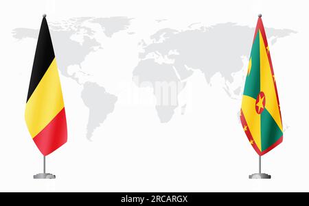 Drapeaux de la Belgique et de la Grenade pour la réunion officielle sur fond de carte du monde. Illustration de Vecteur