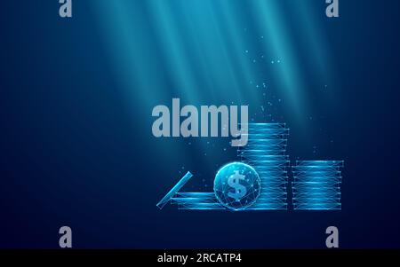 Pile de pièces de dollar sur fond bleu moderne. Concept de monnaie numérique Illustration de Vecteur