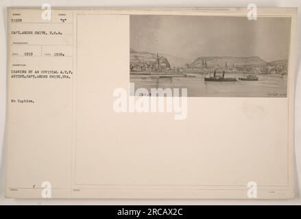 Dessin du capitaine Andre Smith, États-Unis, artiste officiel de l'A.E.F. Aucune légende fournie. Ce dessin est le numéro 51928 d'une série de photographies prises en 1919. L'artiste est connu pour son travail capturant les activités militaires américaines pendant la première Guerre mondiale Banque D'Images