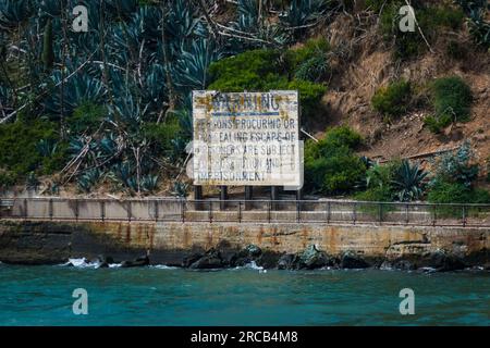 Panneau d'avertissement à Alcatraz, San Francisco, Californie Banque D'Images