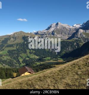 Lac Lauenensee et montagnes Banque D'Images