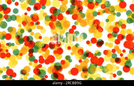 Traits en forme de soleil rouge, jaune, orange et vert sur fond blanc. Motif sans couture Banque D'Images